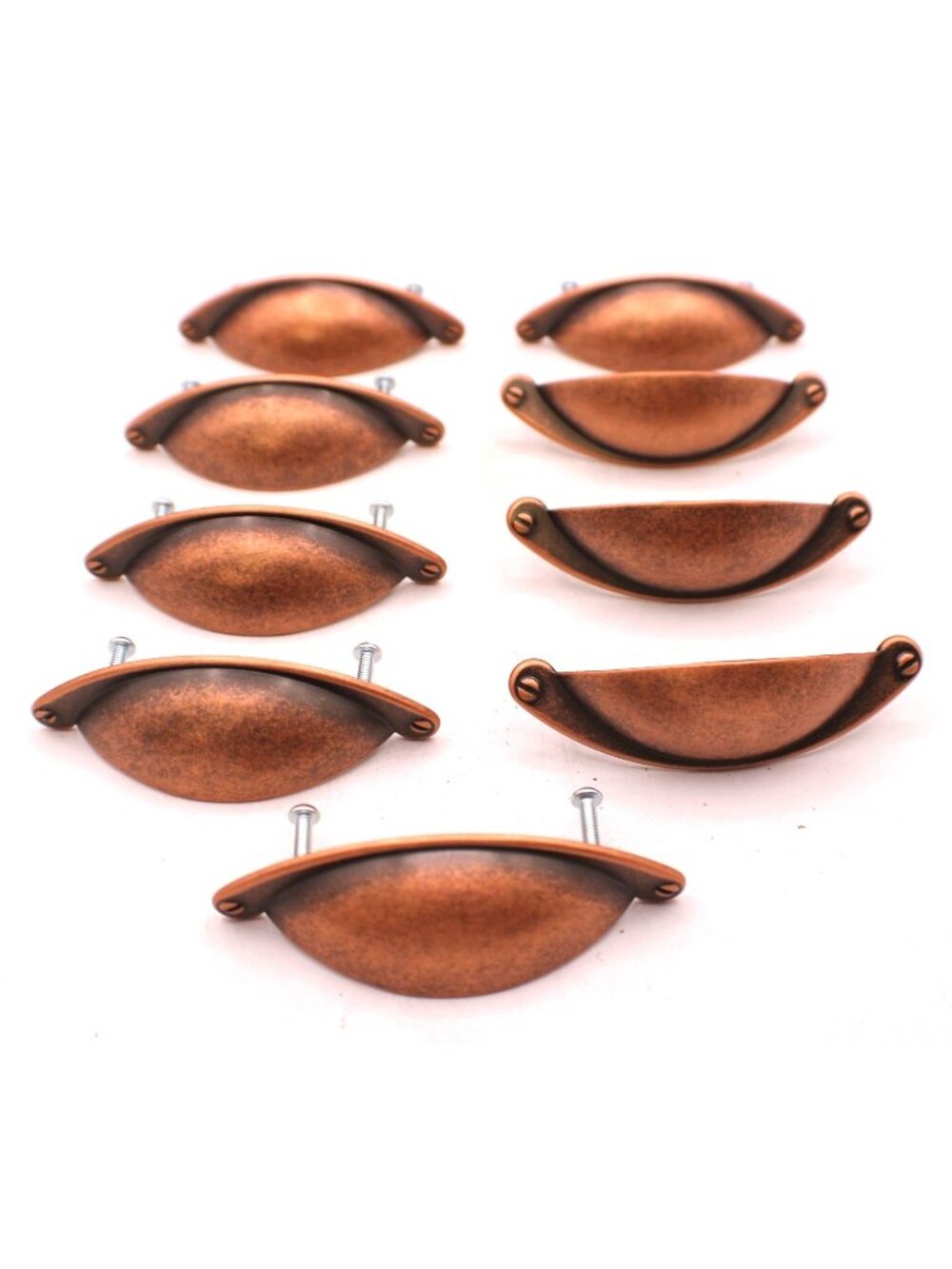 Lot of 9 Antique Copper Bin Scoop Cup Drawer Pulls 2.5" Center Country Farm Vtg